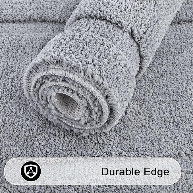 SHACOS Light Gray Bathroom Rugs Sets 3 Piece Bath Mat U Shaped Toilet Rug