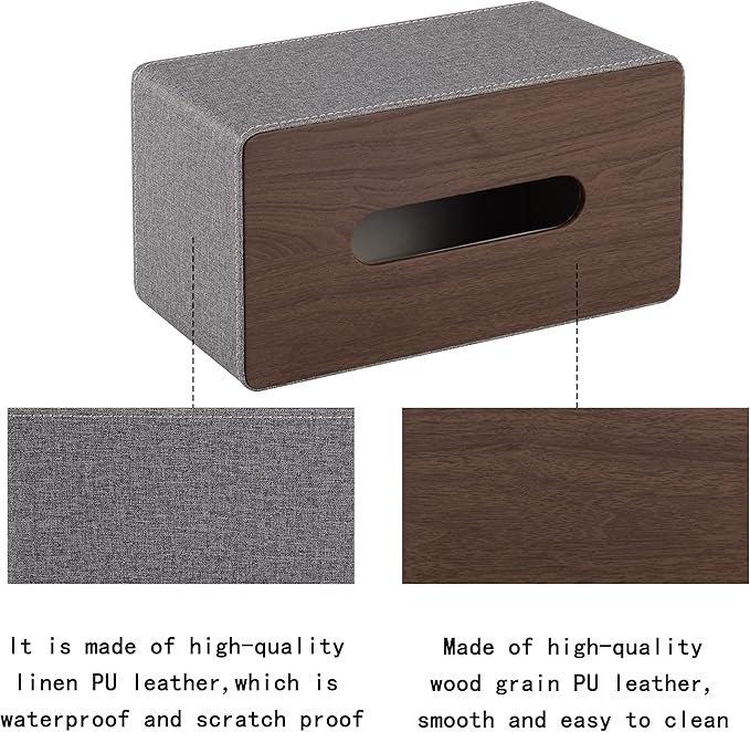 High-end Leather Tissue Box Holder Two Color Matching,Rounded Rectangle Napkin Pumping Paper Case Dispenser, Facial for Home Bathroom Dresser Office Automotive Decoration (Gray)