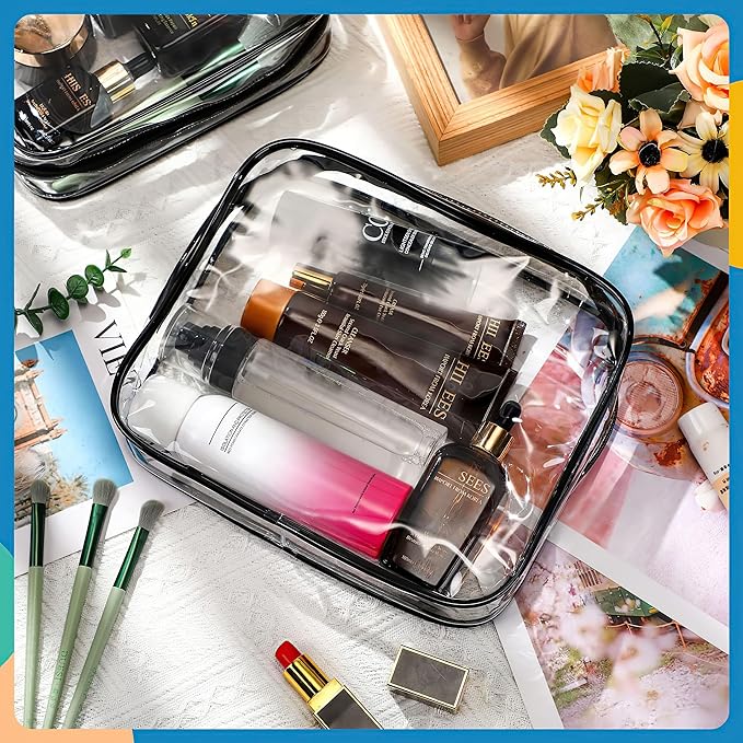YOQIVEXU 12 Pieces Clear Makeup Bags, TSA Approved Toiletry Bag for Travel, Transparent Cosmetic Pouch with Zipper, Waterproof Vinyl Plastic Organizer Case for Vacation Bathroom (Medium)