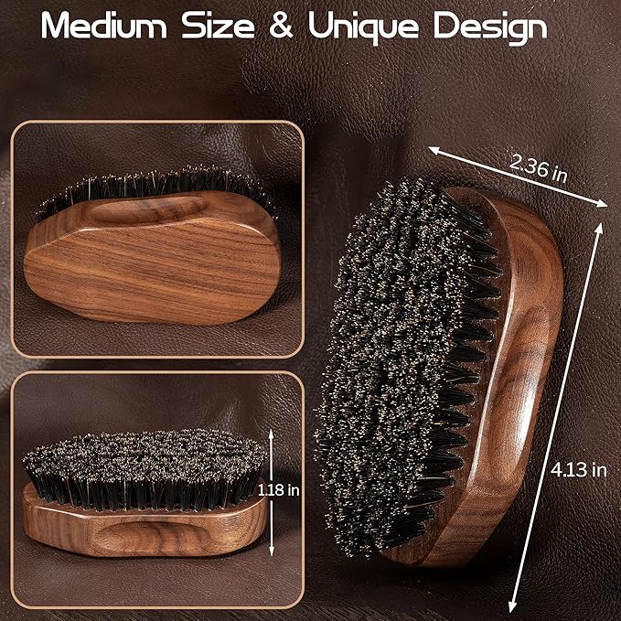 GROOMAGE 3PCS Beard Brush Comb Set for Men, Black Walnut Wood Dual Beard Comb & Case, Men's Natural Wooden Mustache Brush Kit - Medium Hardness