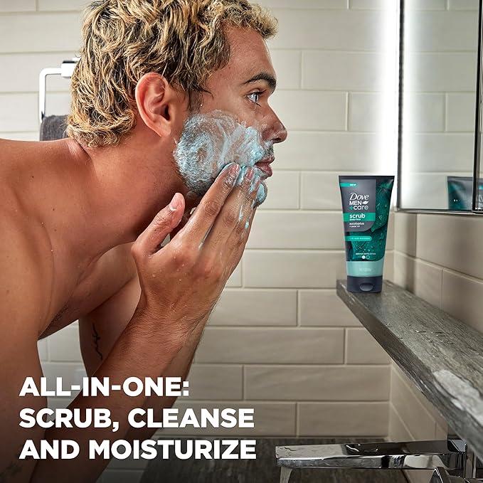 DOVE MEN + CARE Body and Face Scrub Eucalyptus Deeply Exfoliates for Hydrated & Nourished Skin 100% Gentle Cleanser, No Sulfate Cleansers or Parabens 9 oz (Pack of 4)