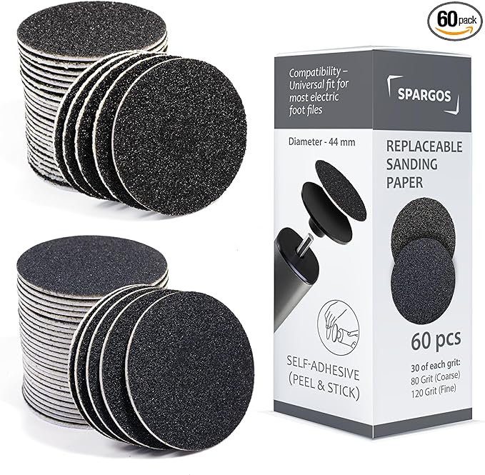Precision Sandpaper Foot File Refill Pads | 80 Grit Coarse & 120 Grit Fine Callus Remover Discs | Self-Adhesive Pedicure Replacement Set – 60 pcs Total