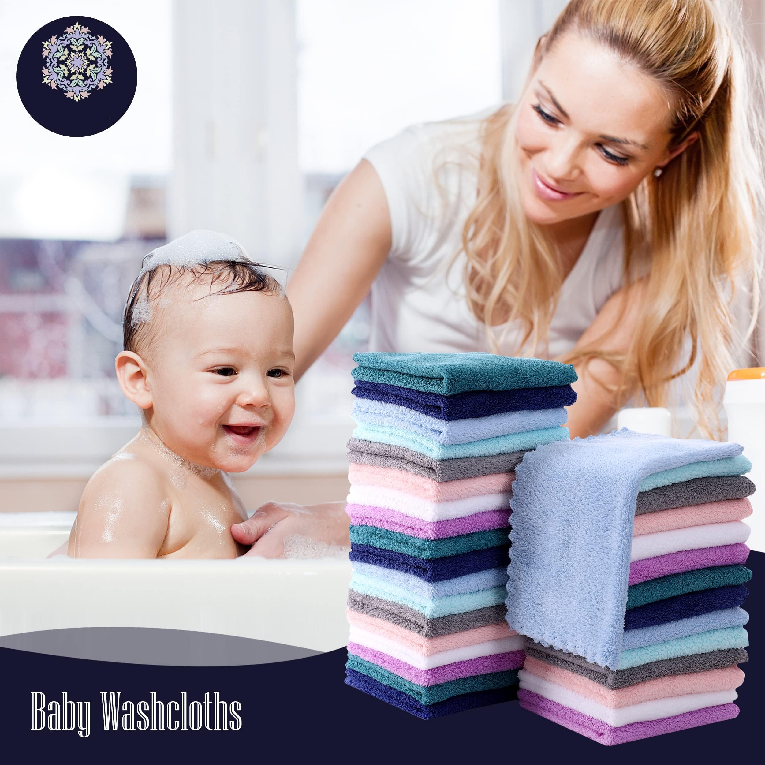 32 Pack Baby Washcloths - 10x10 Inch, Microfiber Baby Towel - Absorbent and Soft Baby Wash Clothes for Newborns, Infants and Toddlers - Quick Dry Baby Boys and Girls face Towel - Multicolor