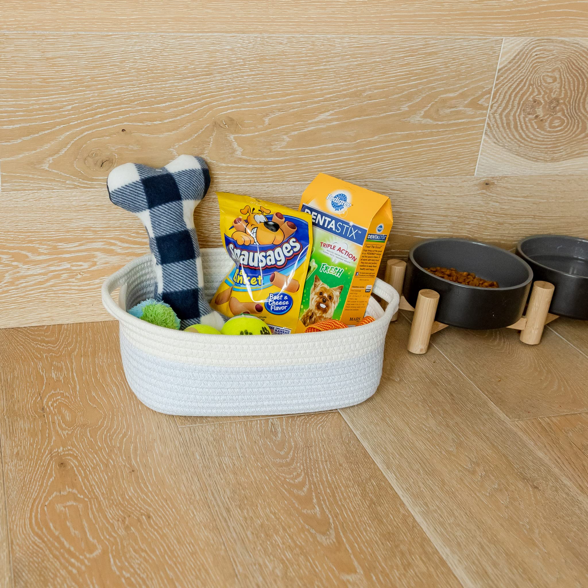 NaturalCozy 5-Piece Rectangle Storage Basket Set- Natural Cotton Rope Woven Baskets for Organizing! Small Basket for Montessori, Baby Nursery, Dog Toy Baskets, Cat Toy Box, Bathroom Organization Bin