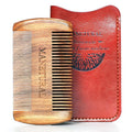 MANETURAL Premium Sandalwood Dual-Action Comb - Double-Tooth Design for Men's Fine & Wide Hair, Mustache Comb, Protective PU Leather Case