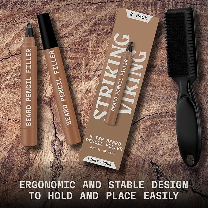 Striking Viking Beard Pencil & Bristle Brush for Men - Light Brown, 2 Pack