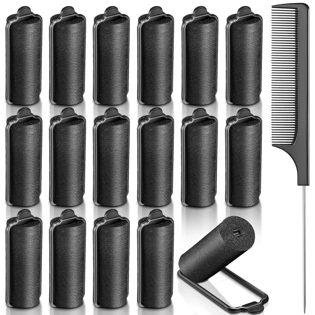 Syhood 18 Pcs Satin Foam Hair Rollers for Black Women with Comb, 1.18 Inch