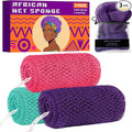 African Net Sponge Authentic, 3 Pieces Exfoliating Scrubber Bath Sponge for All Skin Types, Back Scrubber Loofah Washcloth for Shower, Gentle Exfoliation (Pink,Purple,Seawave)