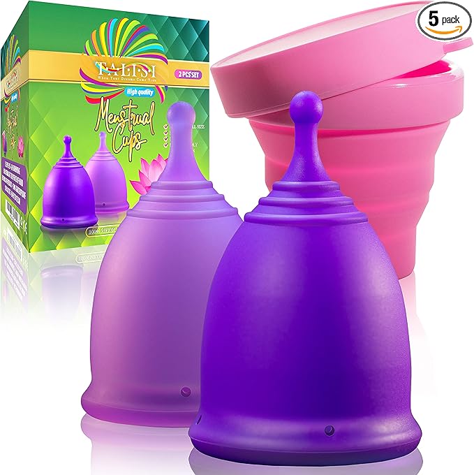 Talisi Reusable Menstrual Cup (Small & Large) Set of 2 with Foldable Silicone Sterilizer, Copa Menstruelle, Soft Period Cup, Heavy & Light Flow, Feminine Hygiene, Tampons, Pads & Disc Alternative