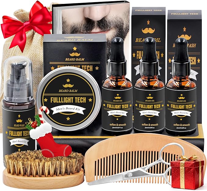 Beard Kit Gifts for Men, 3 Natural Beard Oil, Gently Soothes Itch & Dryness