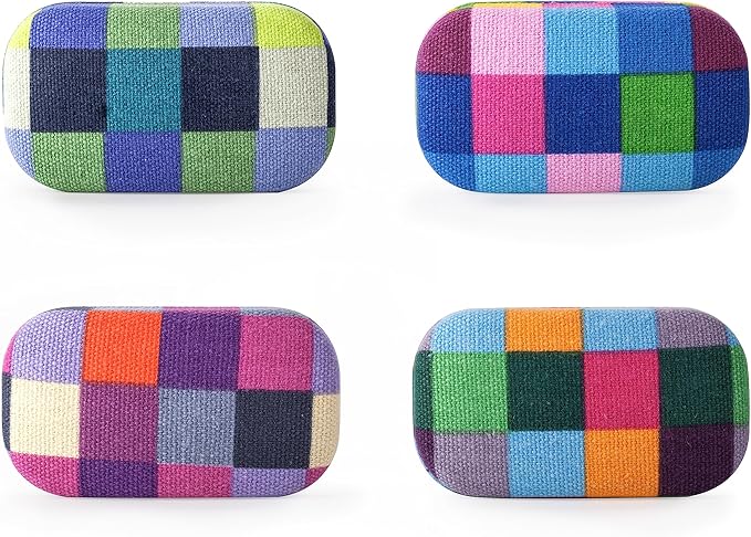Kikkerland Multi Color Plaid Print Small Travel Portable Compact Organizer Case Container for Earbuds, Jewelry, Loose Change