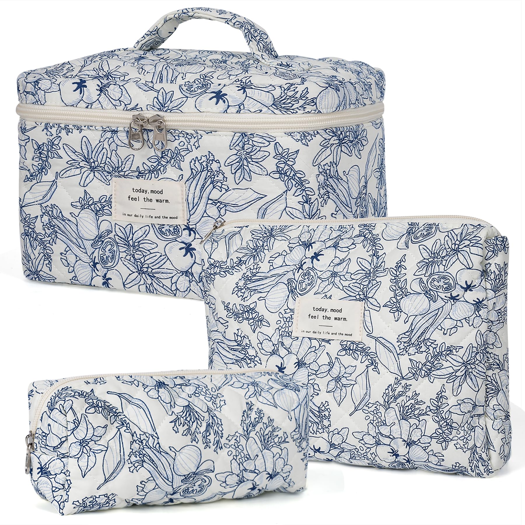 honitty Makeup Bag,Quilted Cosmetic Bags,Large Floral Make Up Organize bag,Makeup Bag Set for Women,Flower Travel Toiletry Bag