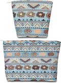 BOCGRPU 2 PCS Bohemian Makeup Bag Small Cute Cosmetic Bags for Women，Floral Travel Toiletry Bag for Purse, Large Canvas Cosmetic Pouch Makeup Organizer Tool Pouch with Zipper（Bohemian Blue）