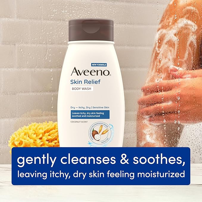 Aveeno Skin Relief Body Wash for Dry Skin, Gentle Coconut Scent and Soothing Triple Oat Formula, Moisturizing Body Wash Leaves Itchy, Dry Skin Cleansed & Feeling Soothed & Moisturized, 18 Fl Oz