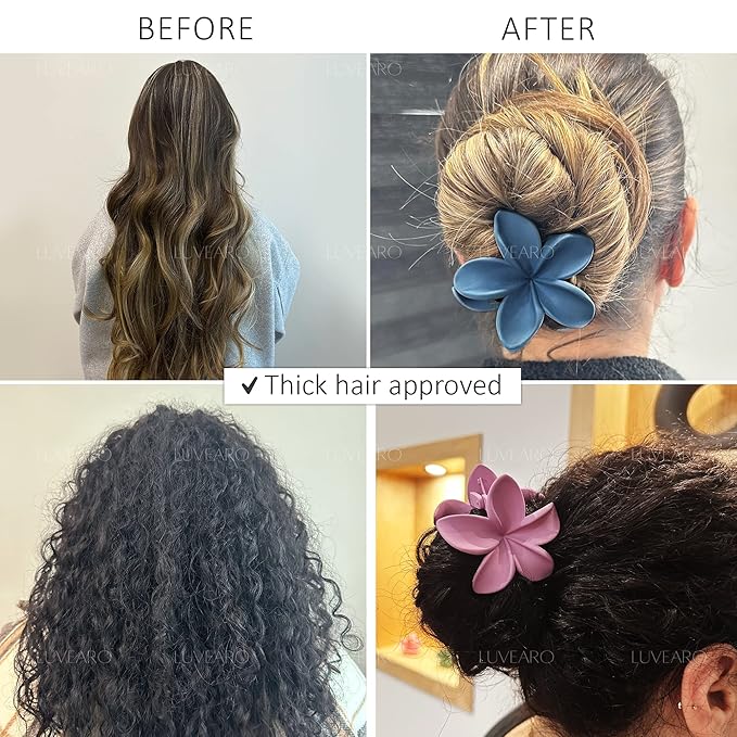 Flower Hair Clips for Women and Girls Thick to Thin Hair Medium Cute Claw Clips Decorative Plumeria Hawaiian Hair Accessories Nonslip Pastel Matte