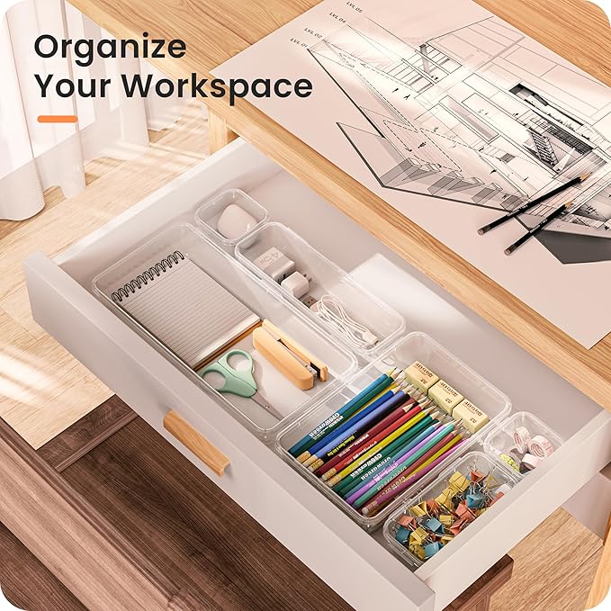 A-LuGei 【Military Grade】 Drawer Organizer,【𝟱𝗦𝗶𝘇𝗲】 Makeup organizer,【Holds 177 Items】 Bathroom Organizers and Storage,Organization and Storage,Desk Drawer Organizer for Vanity【Clear】