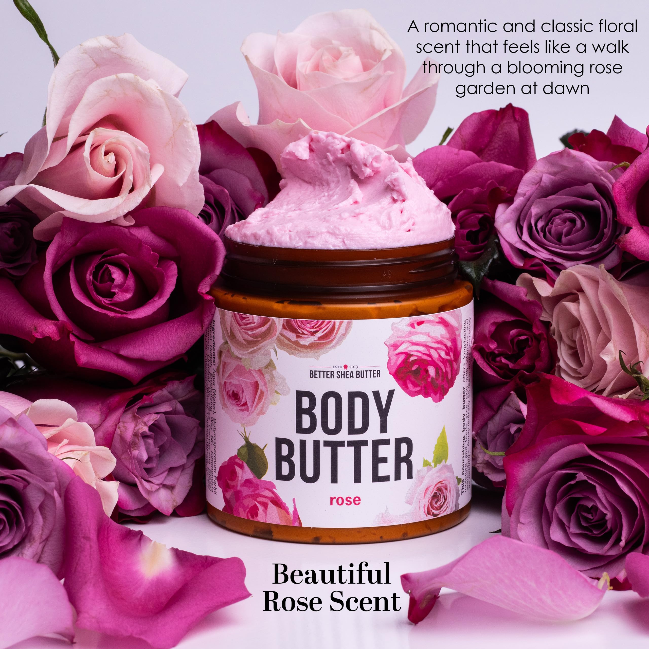 Rose Body Butter for Dry Skin with Whipped Shea Butter and Pure Essential Oil | Ultra Hydrating Rose Lotion for Women | All Natural Moisturizer for Dry Skin