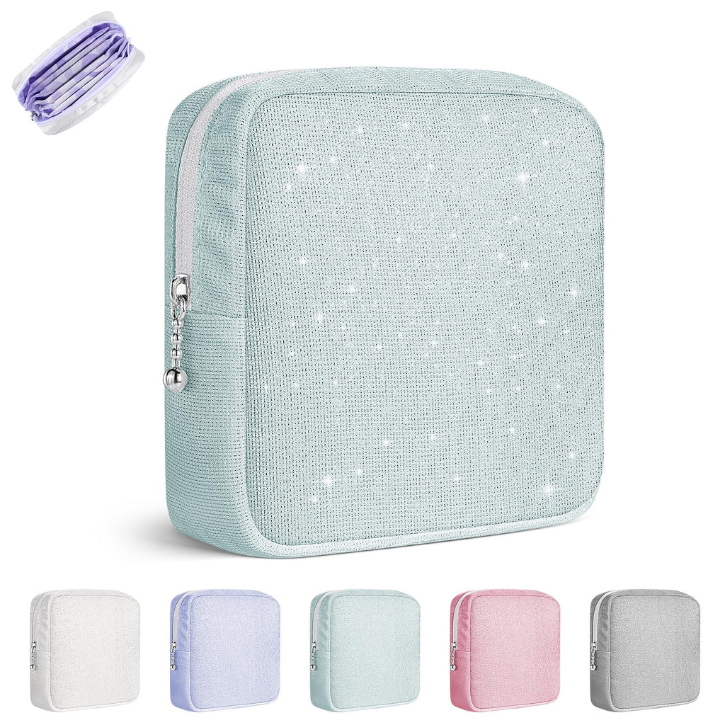 Playexen Period Bag, Sanitary Napkin Storage Bag, Period Pouches Menstrual Pad Tampon Holder for Purse (Glitter-Green)