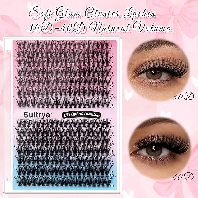 DIY Lash Extension Kit 30D&40D Cluster Lashes Set Glossy Deep Black Faux Mink Eyelashes with Tweezers, Bond & Seal Lightweight Natural-Looking Lash Extensions at Home (9–16mm, 30D+40D KIT)
