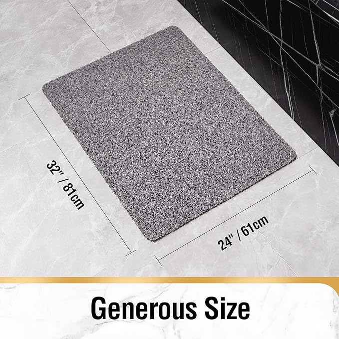 HITSLAM Shower mat Non Slip, 24 x 32 Inch Bathtub Mat Non Slip with Drain, Soft PVC Loofah Shower Bath Mat for Tub, Quick Drying Bathroom Shower Mat, Grey