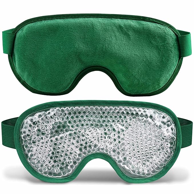 Cooling Eye Mask with Gel Beads, Reusable Cold Eye Mask for Puffy Eyes, Dark Circles, Sleep, Relaxation, Soft Cooling Eye Pads for Men Women (Dark Green)