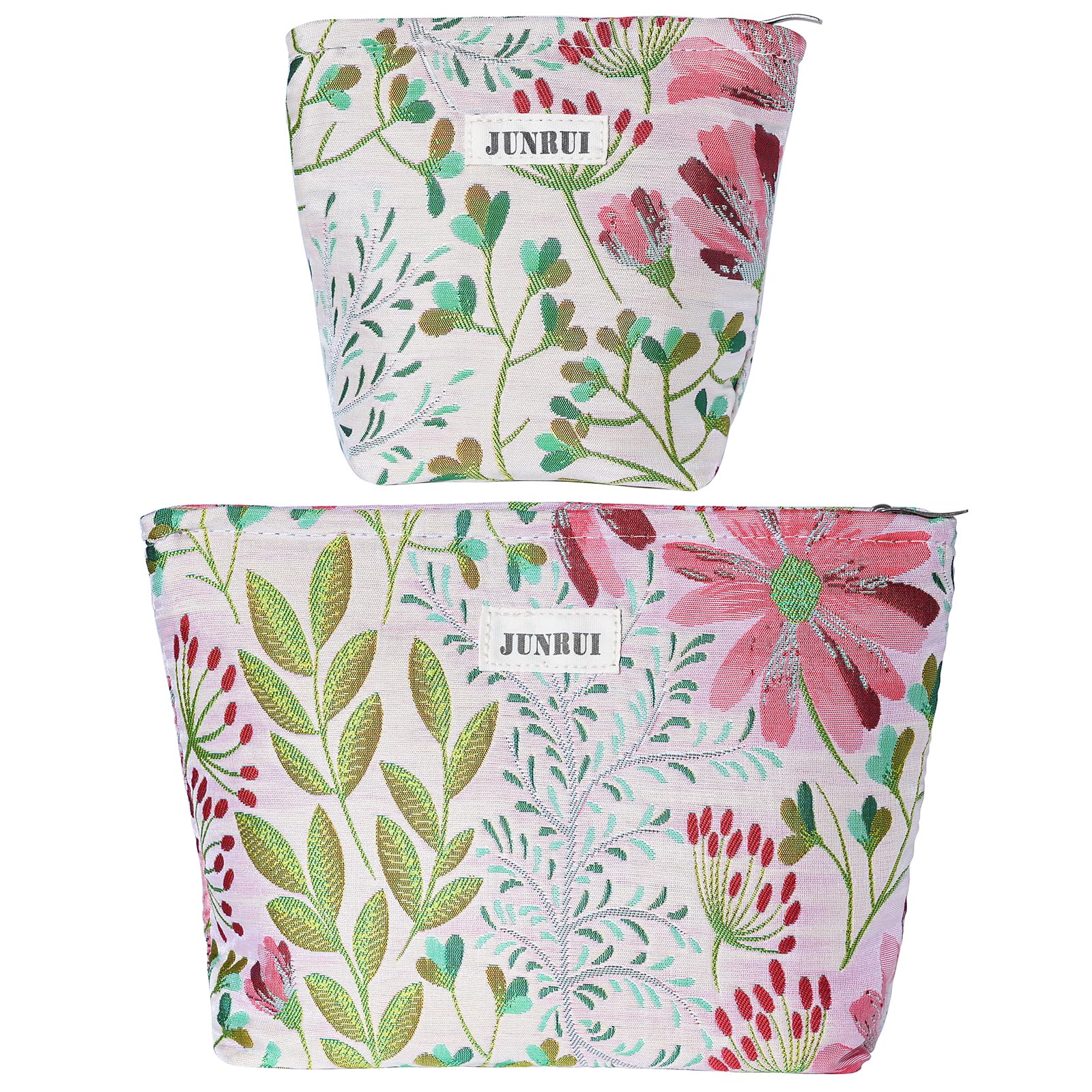 BOCGRPU Makeup Bag Small Cute Cosmetic Bags for Women，Floral Travel Toiletry Bag for Purse, Large Canvas Cosmetic Pouch Makeup Organizer Tool Pouch with Zipper（2Pcs Colorful Plant）