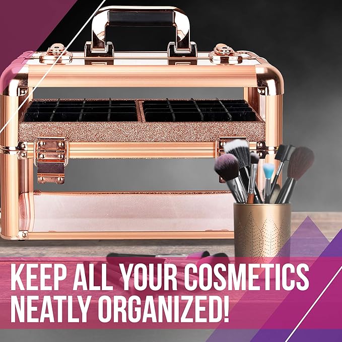 Professional Makeup & Nail Tech Organizer – Clear Acrylic Case, Holds 94 Bottles, Slide-Out Trays, Lockable Latches – Portable Storage for Brushes, Polish, Tools & Cosmetics – Compact & Travel-Ready