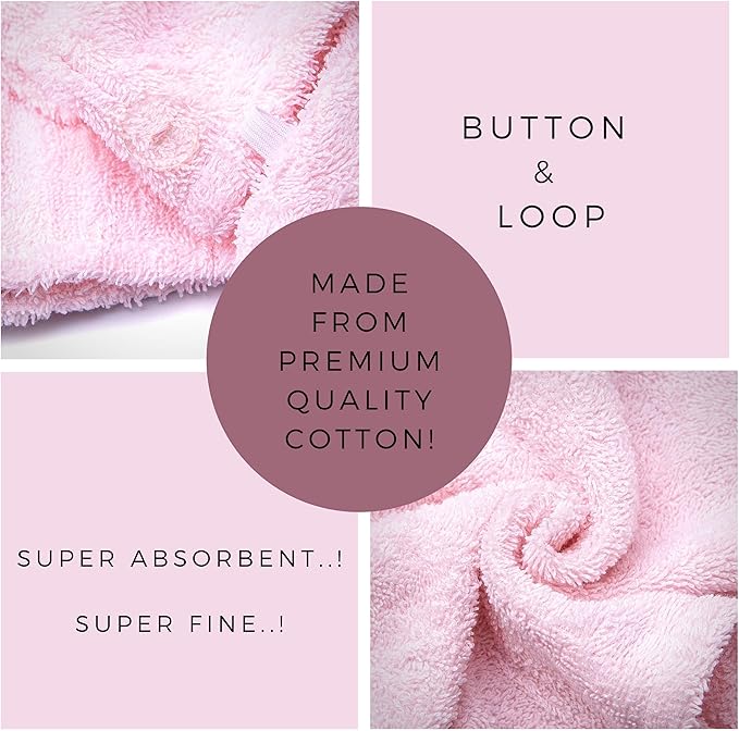 KEEPOZ Hair Towel Wrap Quick Dry 100% Cotton Super Absorbent Turban Head Wrap for Women with Button, Non Microfiber Anti Frizz Hair Products, Hair Cap for Curly, Long & Thick Hair (Pink, 1 Pc)