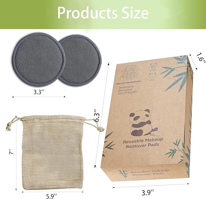 Sopurrrdy 20 Pcs Reusable Makeup Remover Pads - Gray Bamboo Reusable Cotton Rounds with Laundry Bag