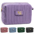 COSHAYSOO Sister Birthday Gifts for Women Best Friend Bestie Friendship Fashion Makeup Bag Make Up Cosmetic Pouch Travel Size Toiletries Skin Care Essentials Organizer Purple Velvet Initial Letter R