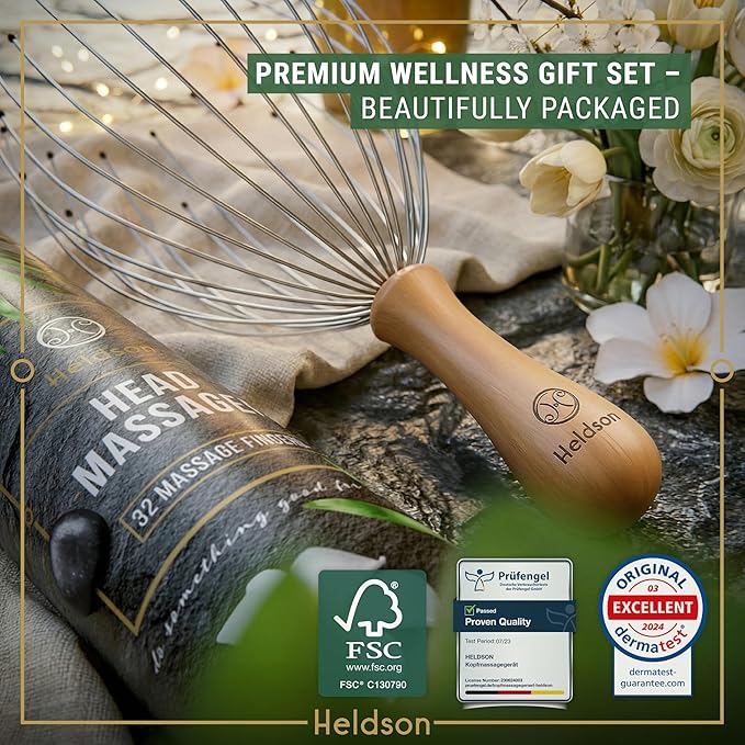 HELDSON® Premium Wire Head Massager Scalp Massager Tool - 32 Fingers Octopus Scratcher - Stress Relax Tickler - Hair Massagers Whisk - Headspa Equipment - Headscratcher Tickle Tools - Gift Men, Women