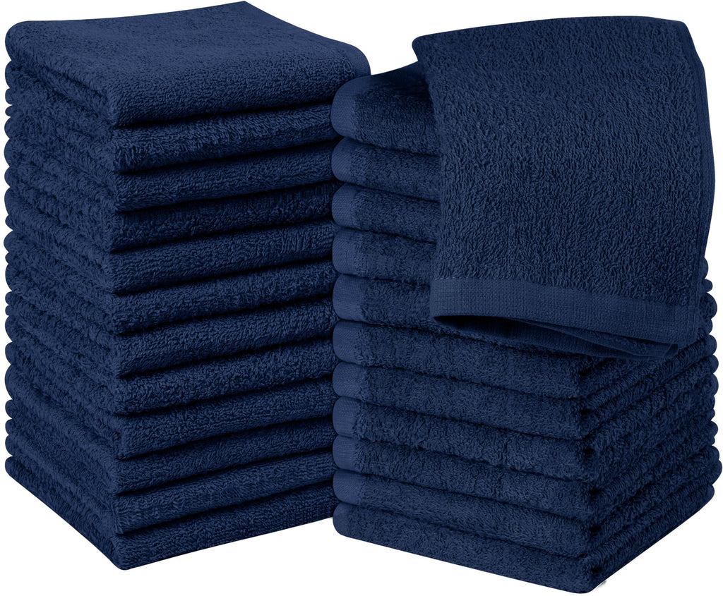 Utopia Towels 24 Pack Cotton Washcloths Set, 100% Ring Spun Cotton, Premium Quality Flannel Face Cloths, Highly Absorbent and Soft Feel Fingertip Towels, Navy