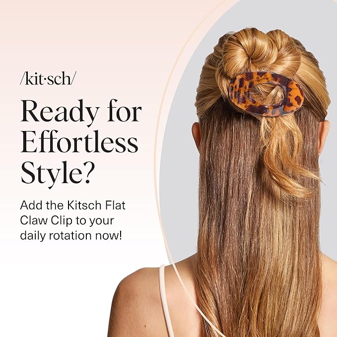 Kitsch Medium Flat Claw Clips for Women - Stylish Flat Hair Clips, Strong Hold for Thick & Fine Hair | Non-Slip for Secure, Comfortable All-Day Wear - Tortoise Design