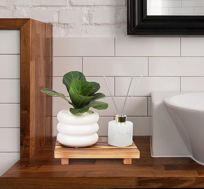 Bathroom Tray Wood Riser Kitchen Decor Soap Holder, 9" x 6" Brown