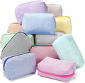 Sanwuta 12 Pcs Seersucker Cosmetic Bags Bulk Seersucker Makeup Bags Stripe Women Pouch Large Preppy Storage Pouch Toiletry Travel for Wedding Bridesmaid Bride Favor Back to Teacher Gift (Neutral)