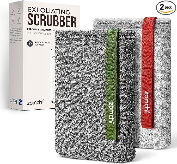 ZOMCHI Body Scrubber, 2 Pack Exfoliating Sponge for Shower and Bath, Large Exfoliator Tool to Remove Dead Skin, Body Sponge for Women & Men (2-Pack, Gray)