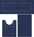 SHACOS Navy Blue Bathroom Rugs Sets 3 Piece Bath Mat U Shaped Toilet Rug
