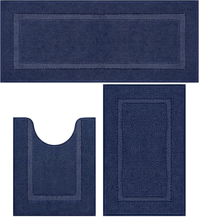 SHACOS Navy Blue Bathroom Rugs Sets 3 Piece Bath Mat U Shaped Toilet Rug