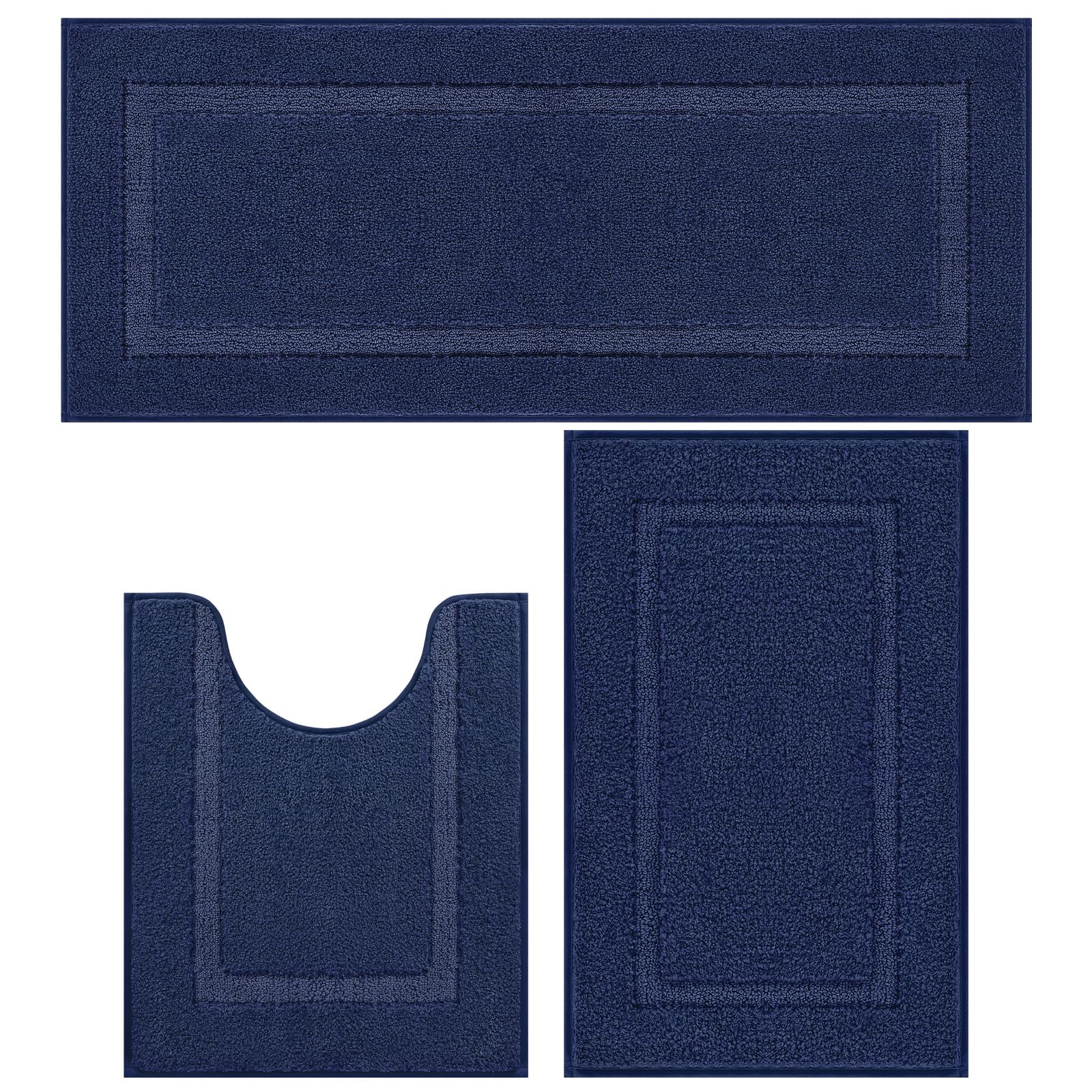 SHACOS Navy Blue Bathroom Rugs Sets 3 Piece Bath Mat U Shaped Toilet Rug