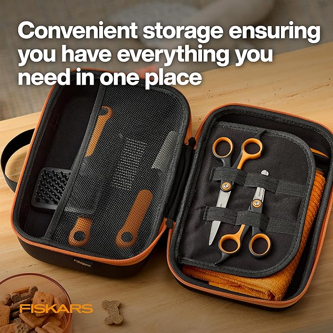 Fiskars Pet Grooming Tool Storage Bag, Durable Organizer with Elastic Straps, 10.25" x 4" x 7"