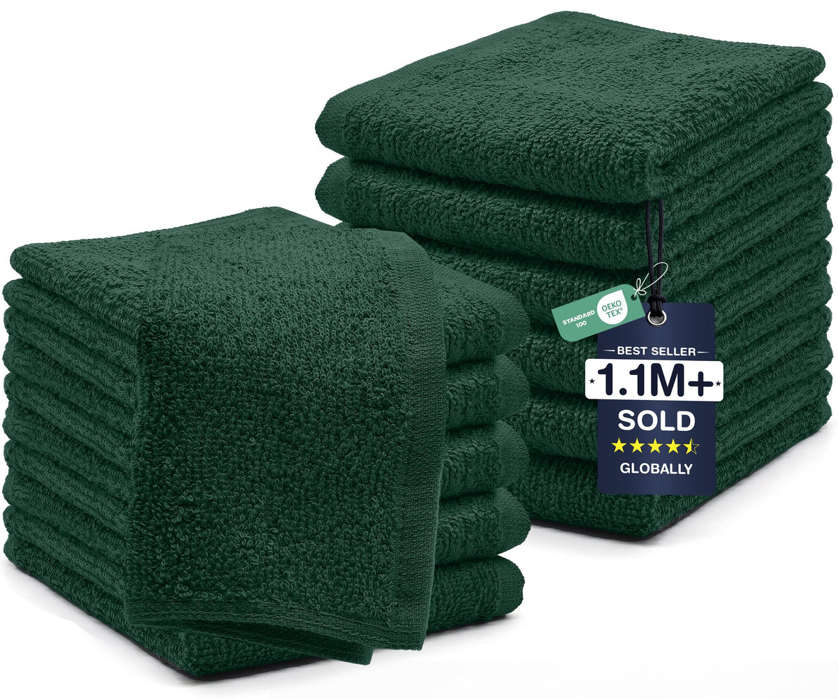DAN RIVER 12 Pack Cotton Wash Cloths Set for Showering [12x12] Tan
