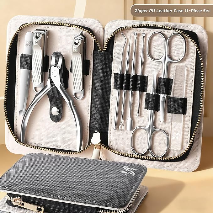 11PCS Manicure Set – Professional 11-in-1 Manicure Pedicure Kit, Premium Stainless Steel Nail Clippers and Grooming Tools with Portable Textured Travel Case, Luxury Gift Set for Woman& Man. (11PCS)