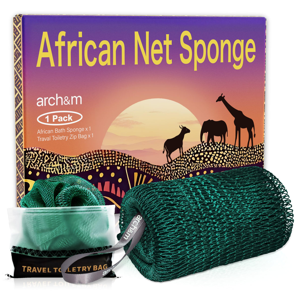 ARCH&M African Net Sponge Authentic with Knots, 2 Pack 53" Extra-Long