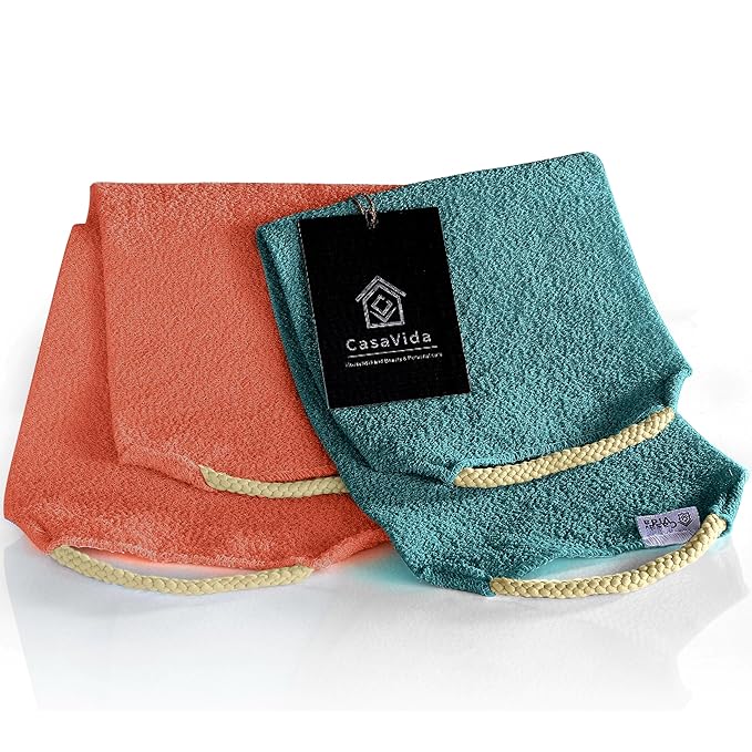 CASAVIDA Back Scrubber Towel for Shower, 2 Pack, Rose Pink + Lake Blue