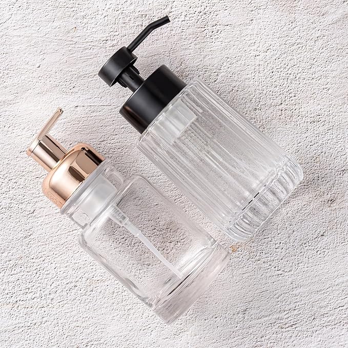 Easy Tang Glass Foaming Soap Dispenser with Black Pump, 12 OZ Vintage-Inspired Modern Glass Refillable Bottle, Hand Soap for Bathroom Countertop and Kitchen