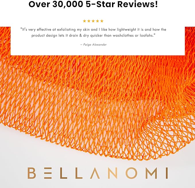 BELLANOMI African Exfoliating Net Sponge, Authentic, Ethically sourced from Nigeria, 45 inches Long, Back Scrubber for Daily use (Orange)