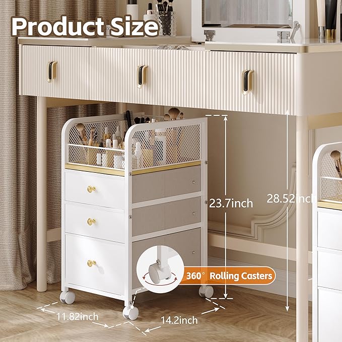 Rolling Makeup Organizer Cart with Drawers Under Desk Storage for Vanity