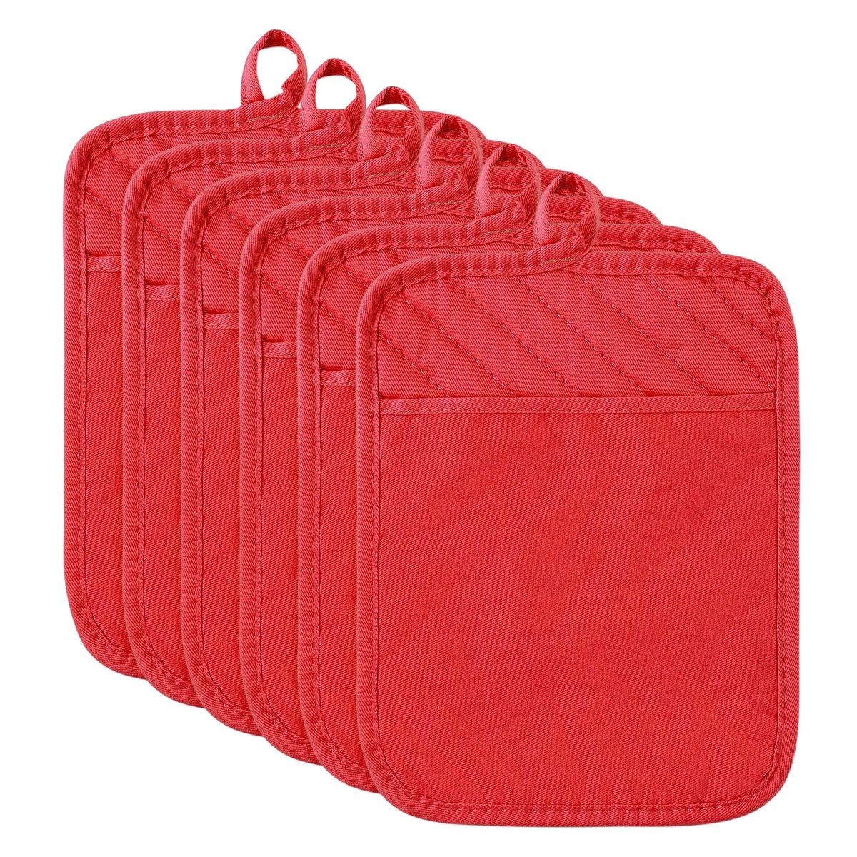 R HORSE 6 Pack Red Pot Holders with Pocket for Kitchen, 7''x 9''