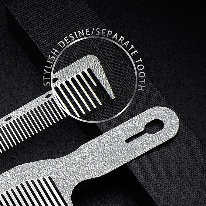 2 Pcs Stainless Steel Comb Set Metal Barber Combs for Hair Stylist, High Texture, Wood Grain Design barber combs professional Metal Fine Comb