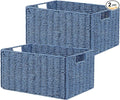 Vagusicc Wicker Storage Basket, Set of 2 Hand-Woven Paper Rope Wicker Basket, Small Storage Baskets for Organizing Toilet Paper, Foldable Large Cube Storage Organizer Bins for Shelves (Blue)